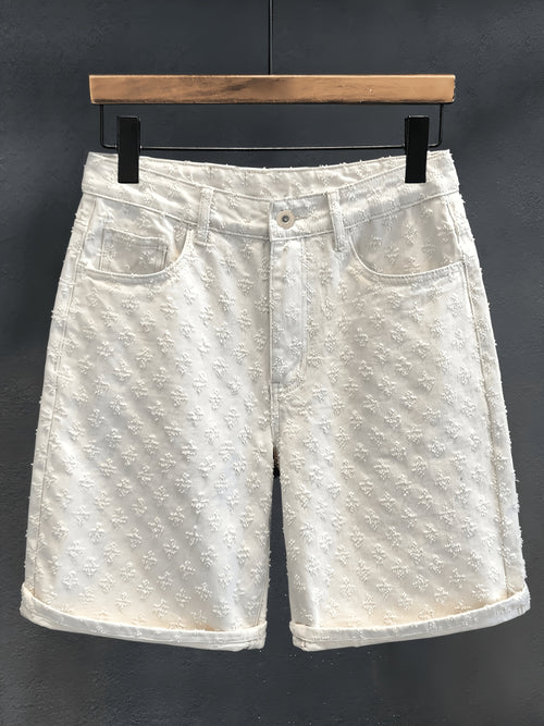 White Jacquard Denim Shorts