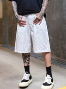 White Jacquard Denim Shorts