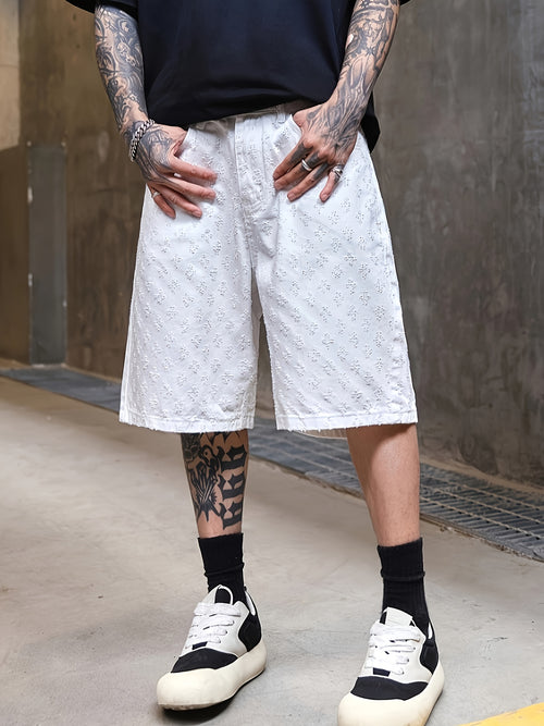 White Jacquard Denim Shorts