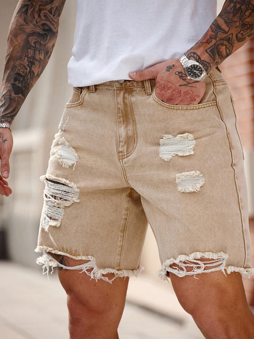 Distressed Denim Bermuda Shorts