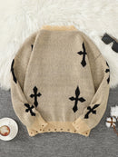 Distressed Cross Jacquard Sweater