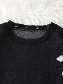 Distressed Cross Jacquard Sweater