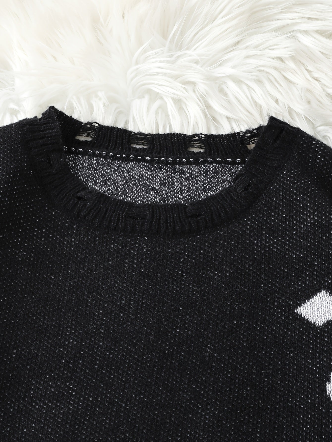 Distressed Cross Jacquard Sweater