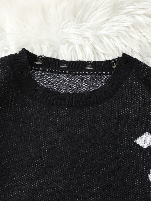 Distressed Cross Jacquard Sweater